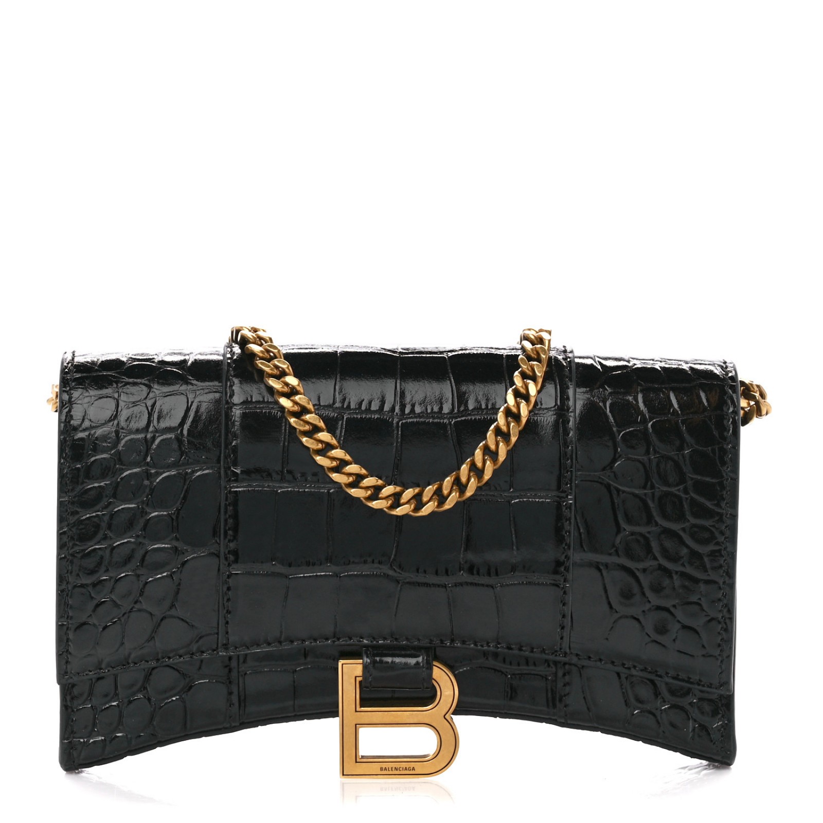 HOURGLASS WALLET ON CHAIN CROCODILE EMBOSSED