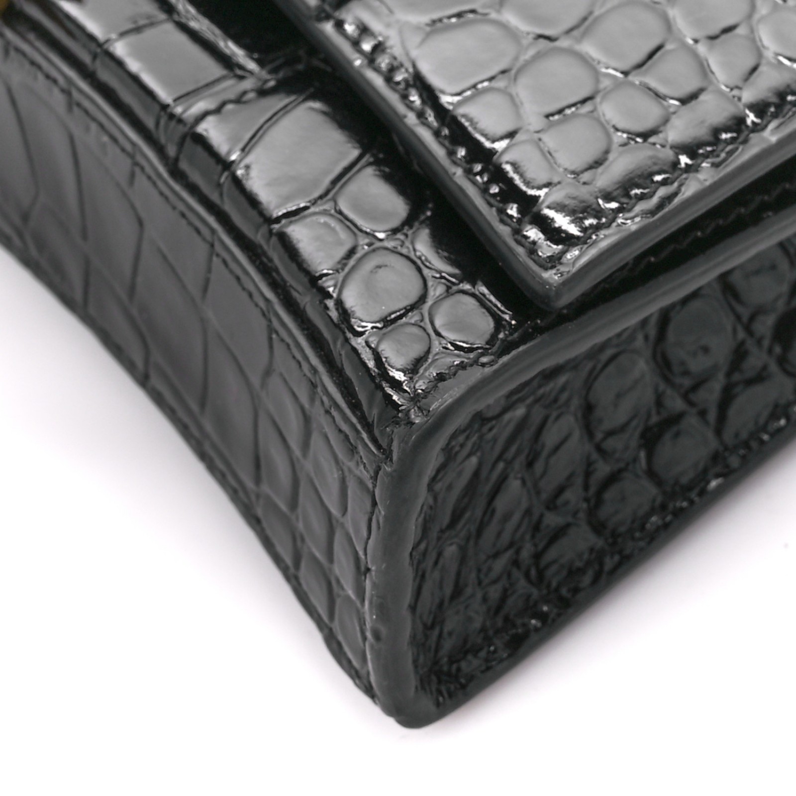 HOURGLASS WALLET ON CHAIN CROCODILE EMBOSSED