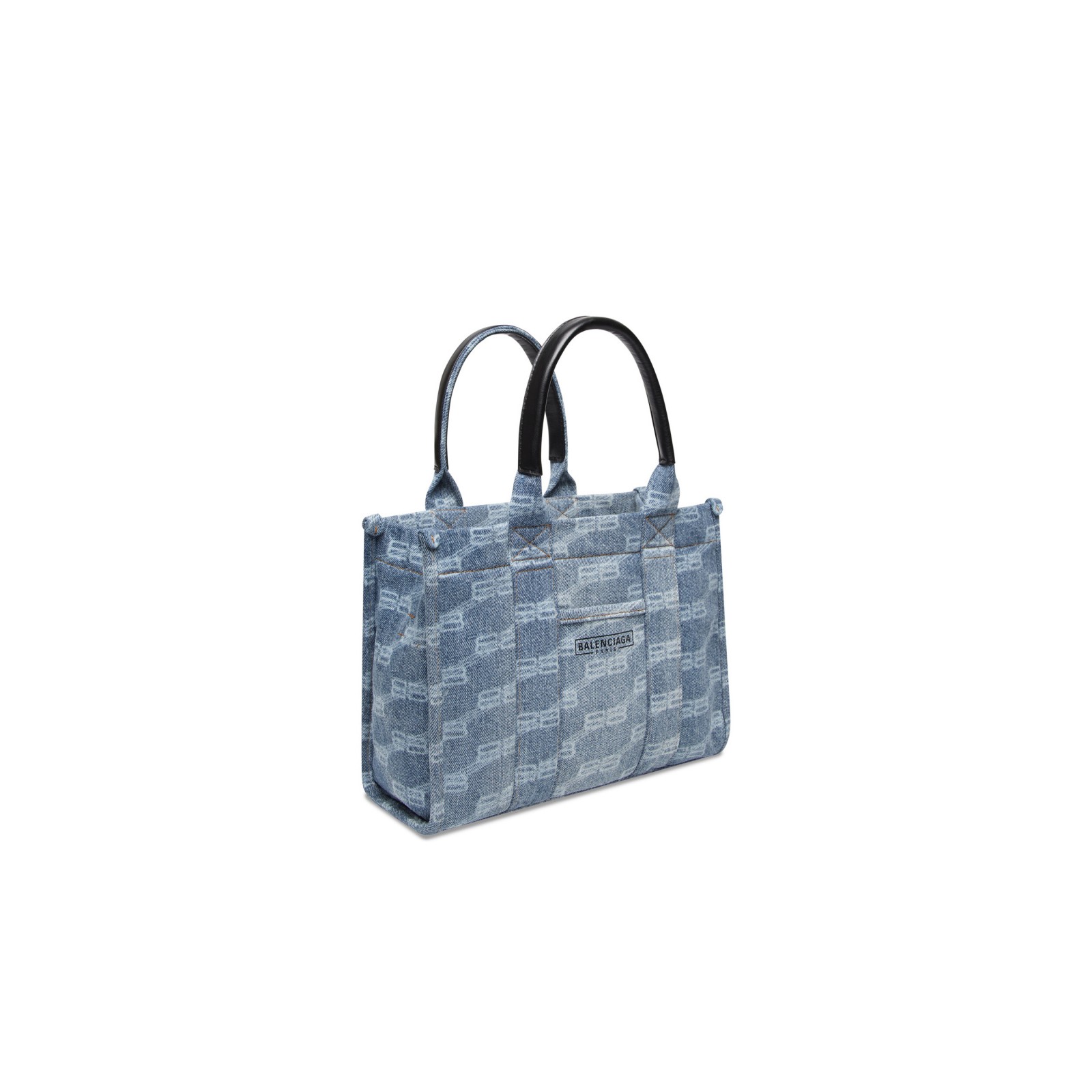 HARDWARE SMALL TOTE BAG WITH STRAP BB MONOGRAM BLEACHED DENIM