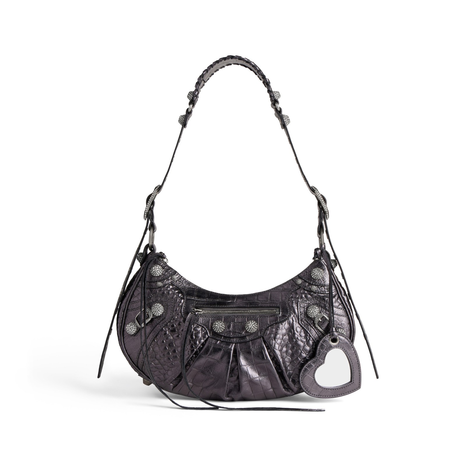 LE CAGOLE SMALL SHOULDER BAG METALLIZED CROCODILE EMBOSSED WITH RHINESTONES