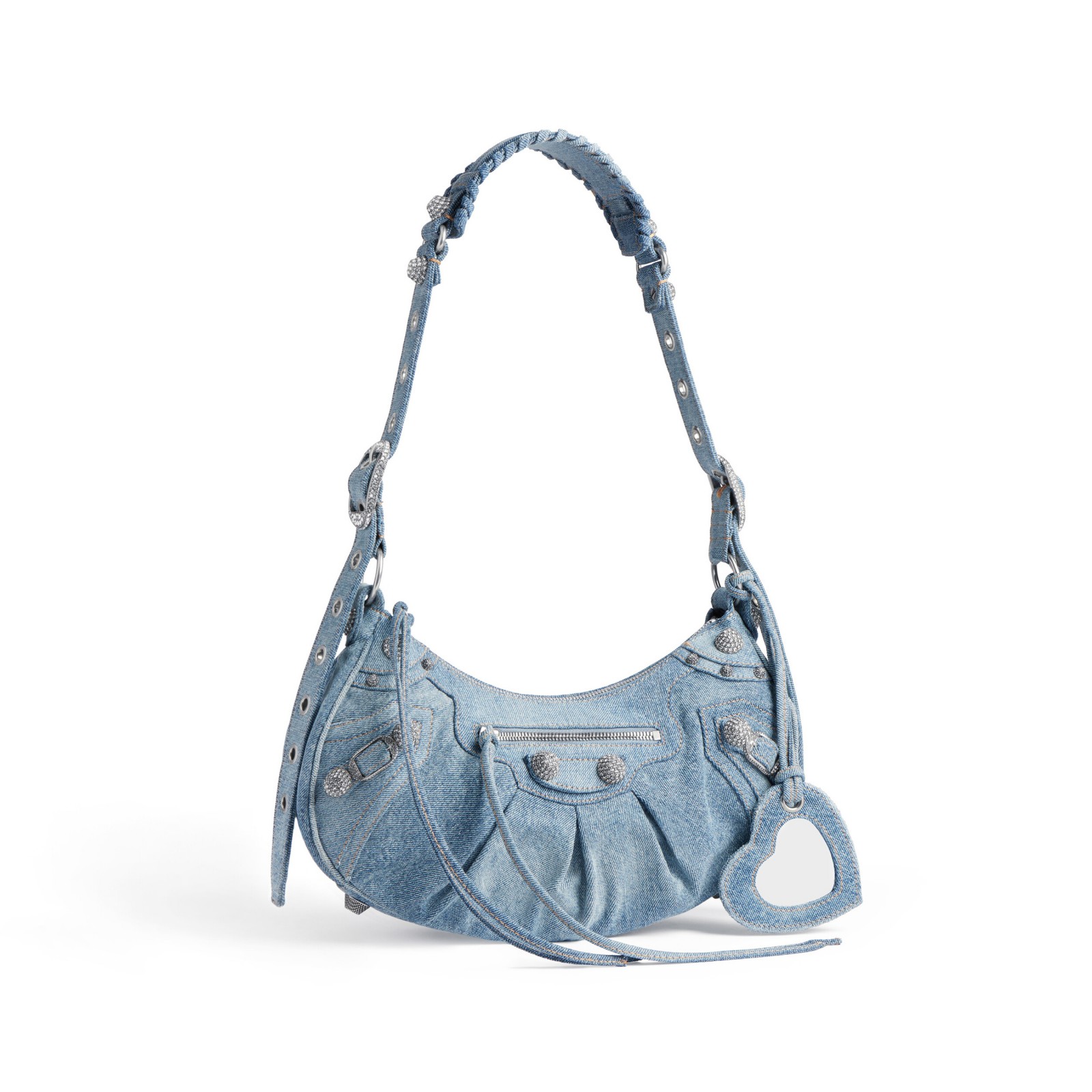 LE CAGOLE SMALL SHOULDER BAG DENIM WITH RHINESTONES