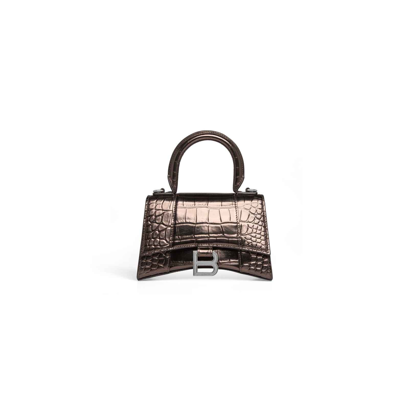 HOURGLASS XS HANDBAG METALLIZED CROCODILE EMBOSSED