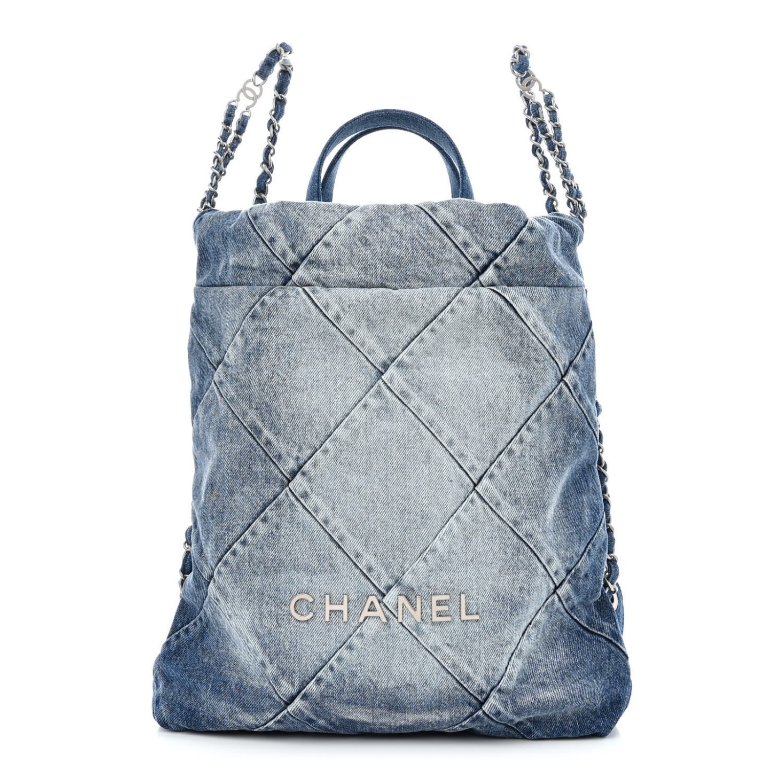 Denim Quilted Chanel 22 Backpack 