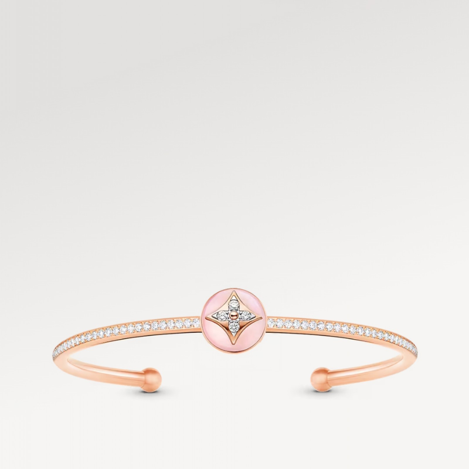 Color Blossom Open Bangle, Pink Gold, White Gold, Pink Opal And Diamonds