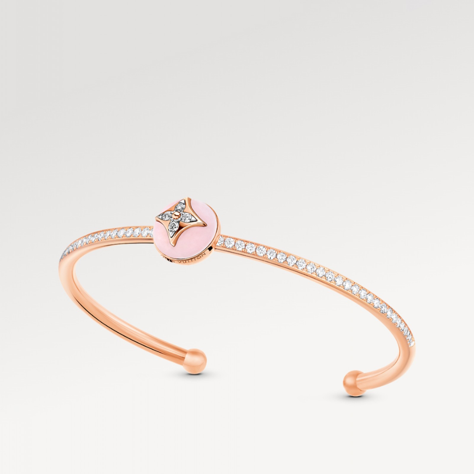 Color Blossom Open Bangle, Pink Gold, White Gold, Pink Opal And Diamonds