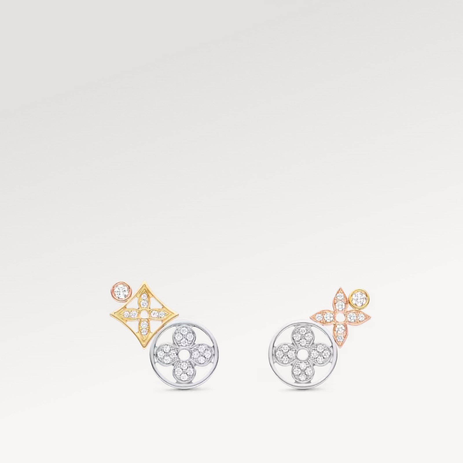 Idylle Blossom Studs, 3 Golds And Diamonds