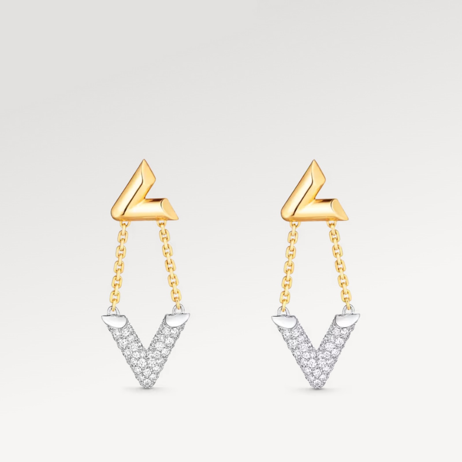 LV Volt Upside Down Earrings, Yellow Gold, White Gold And Diamonds