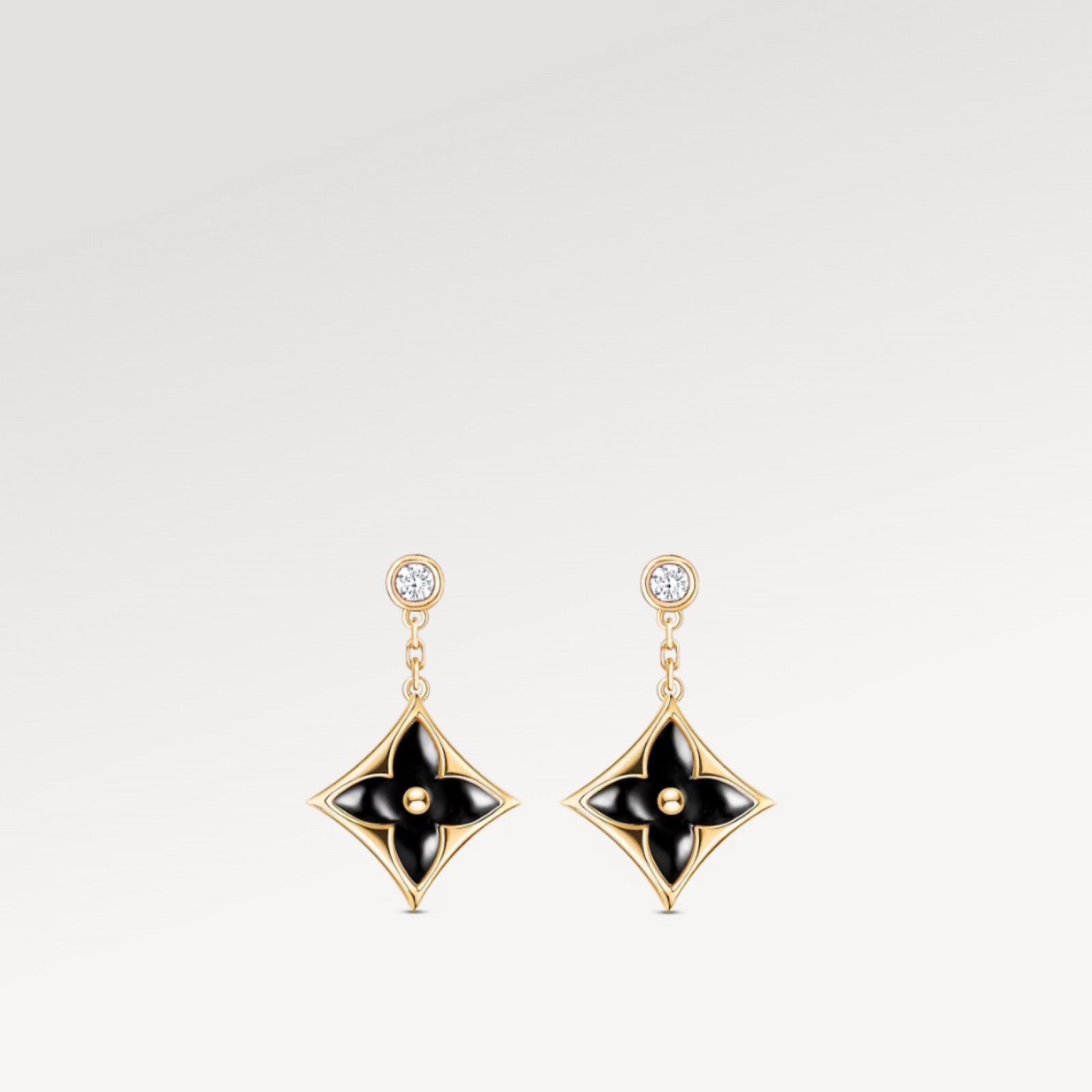 Color Blossom BB Star Ear Studs, Yellow Gold, Onyx And Diamonds