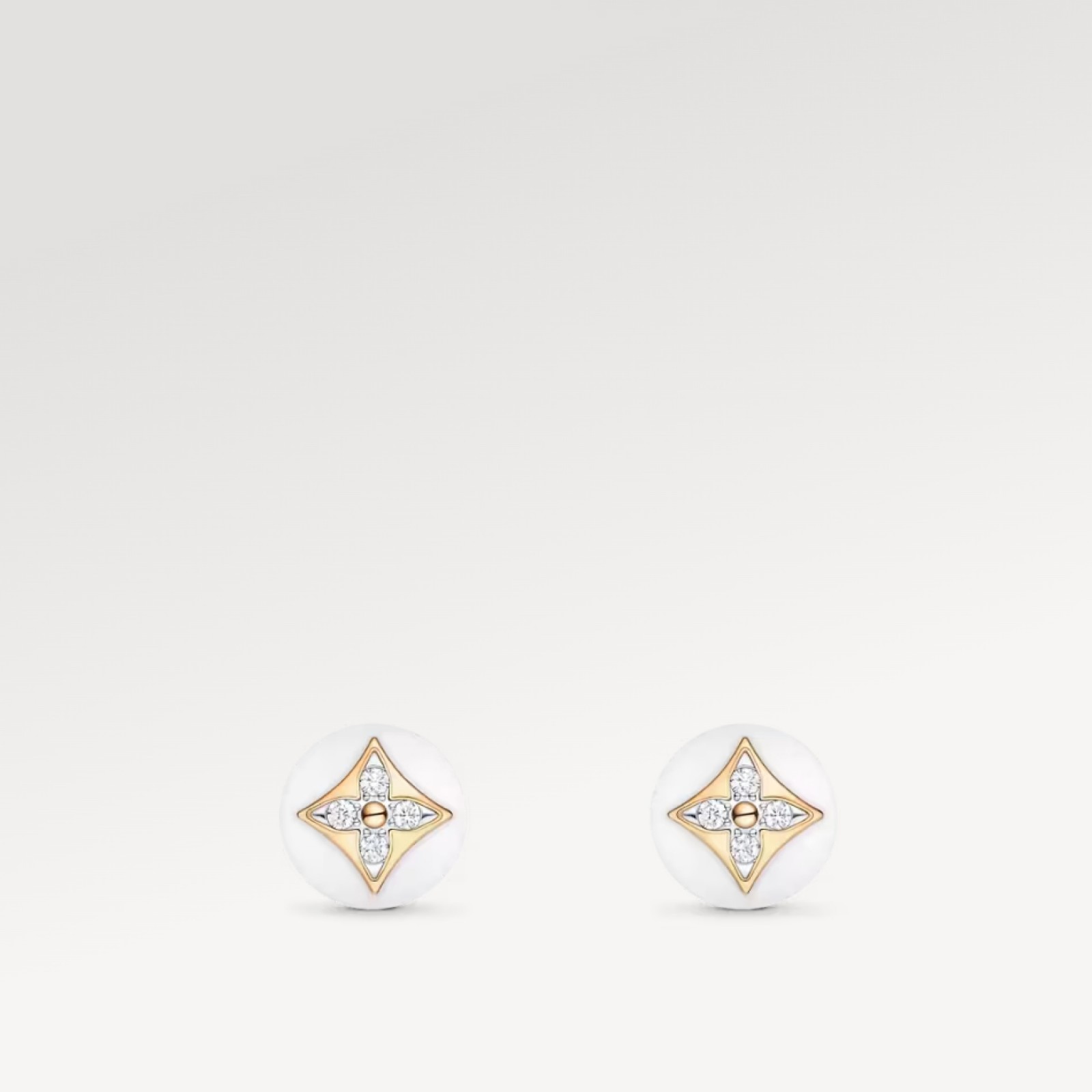 Color Blossom Studs, Yellow Gold, White Gold, White Agate And Diamonds