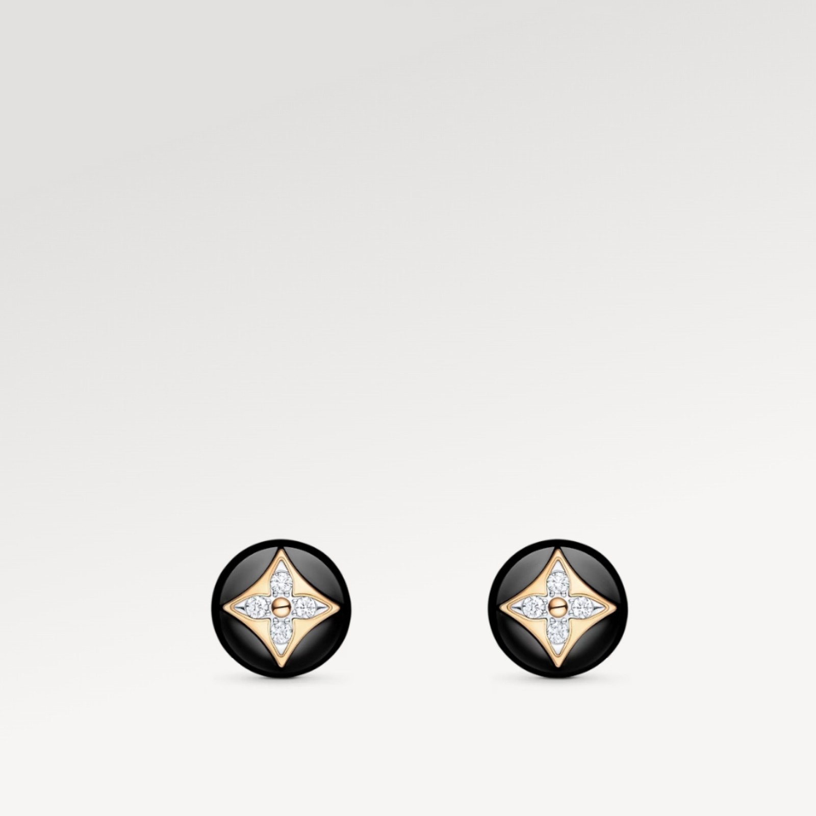 Color Blossom Studs, Yellow Gold, White Gold, Onyx And Diamonds