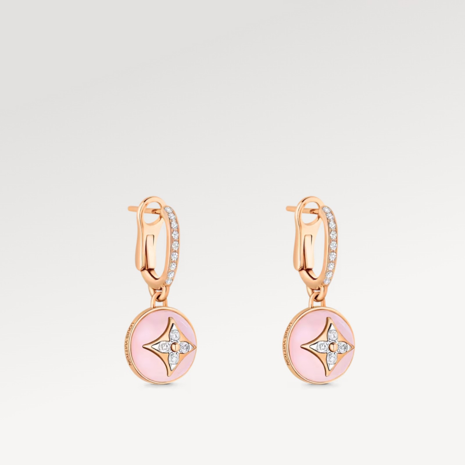 Color Blossom Earrings, Pink Gold, White Gold, Pink Opal And Diamonds