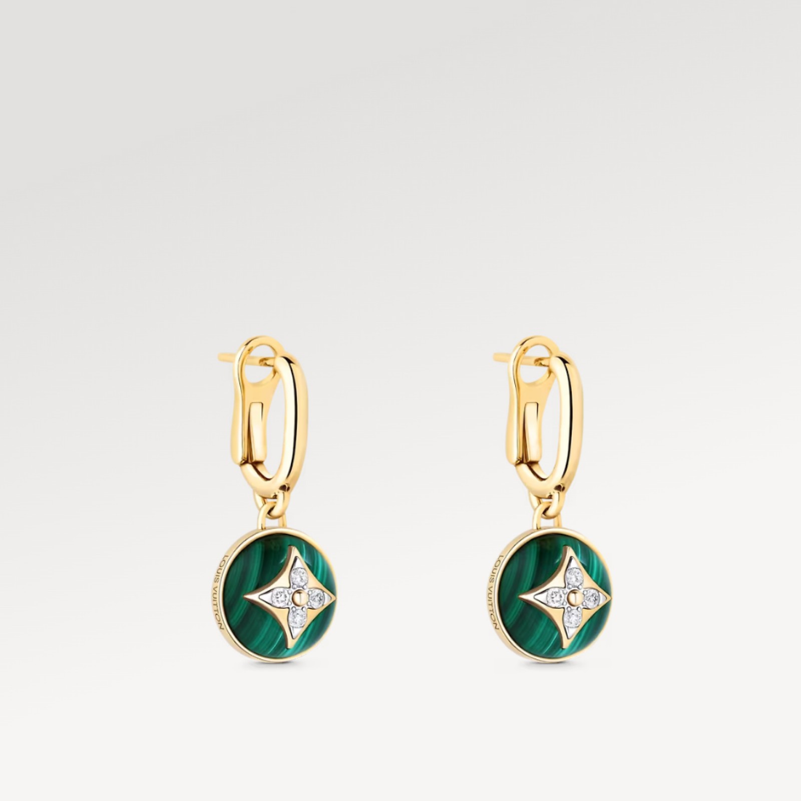 Color Blossom Earrings, Yellow Gold, White Gold, Malachite And Diamonds