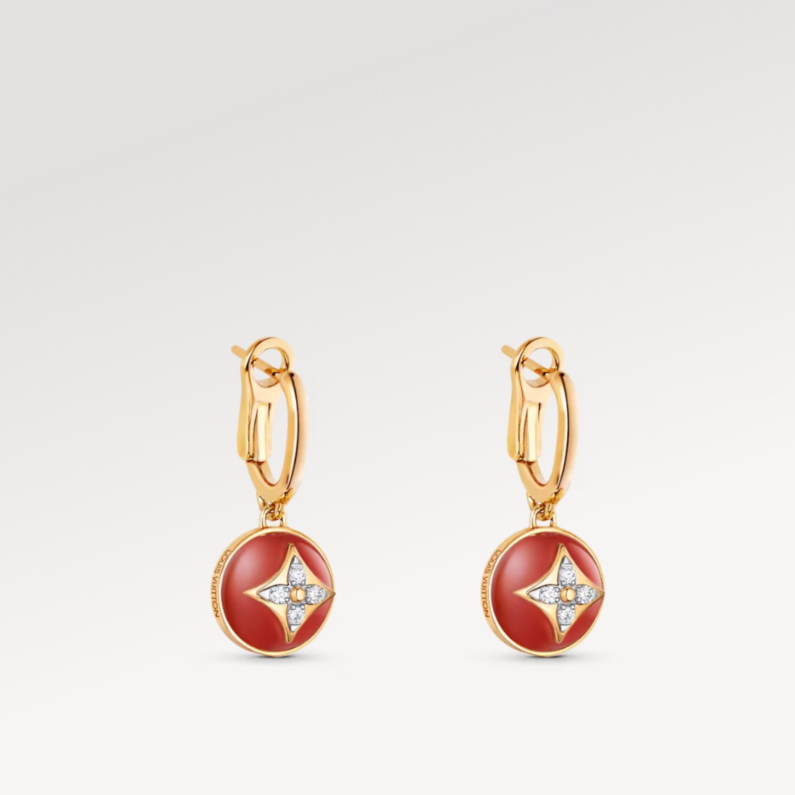 Color Blossom Earrings, Yellow Gold, White Gold, Cornelian And Diamonds