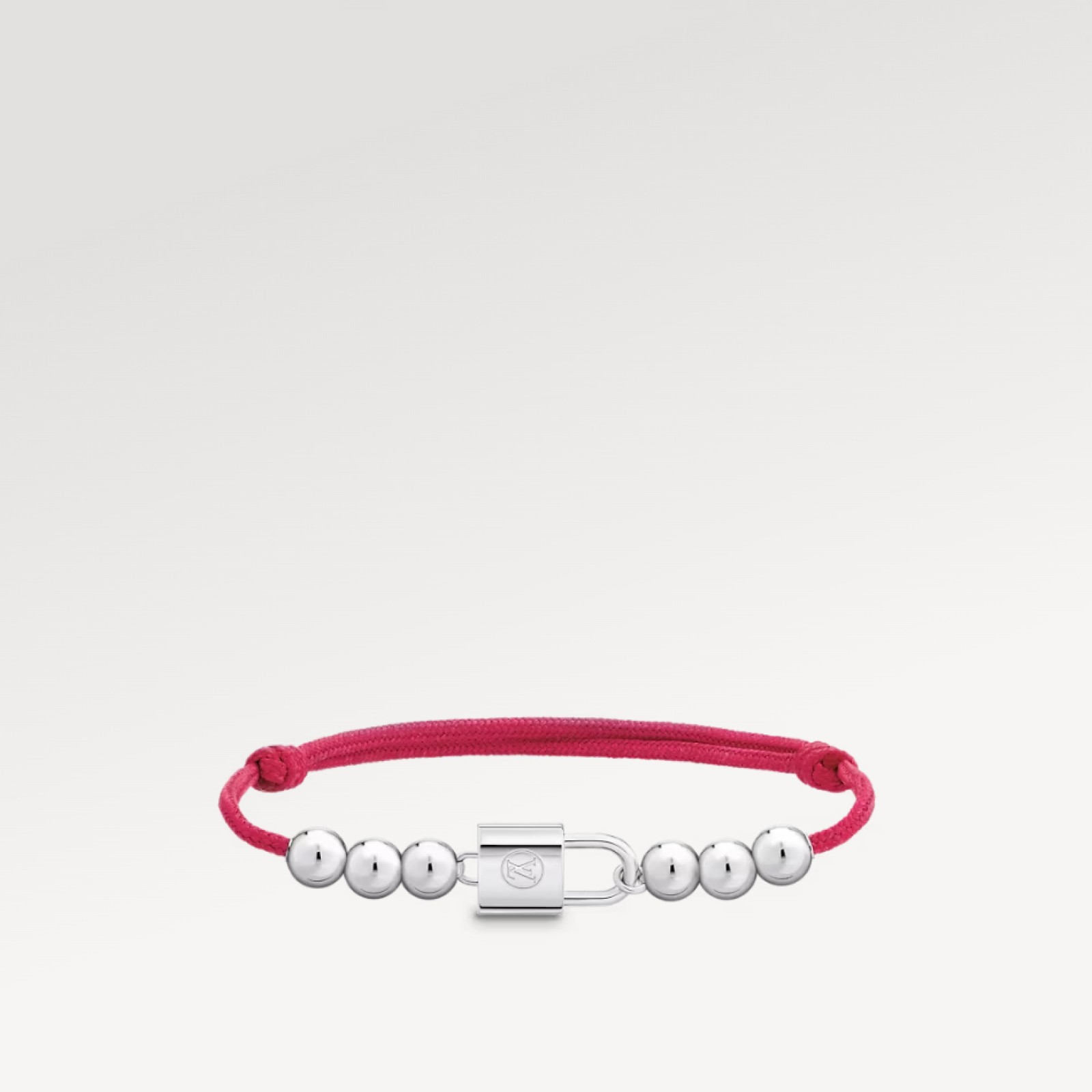 Silver Lockit Beads Bracelet, Silver and Red Polyester Cord