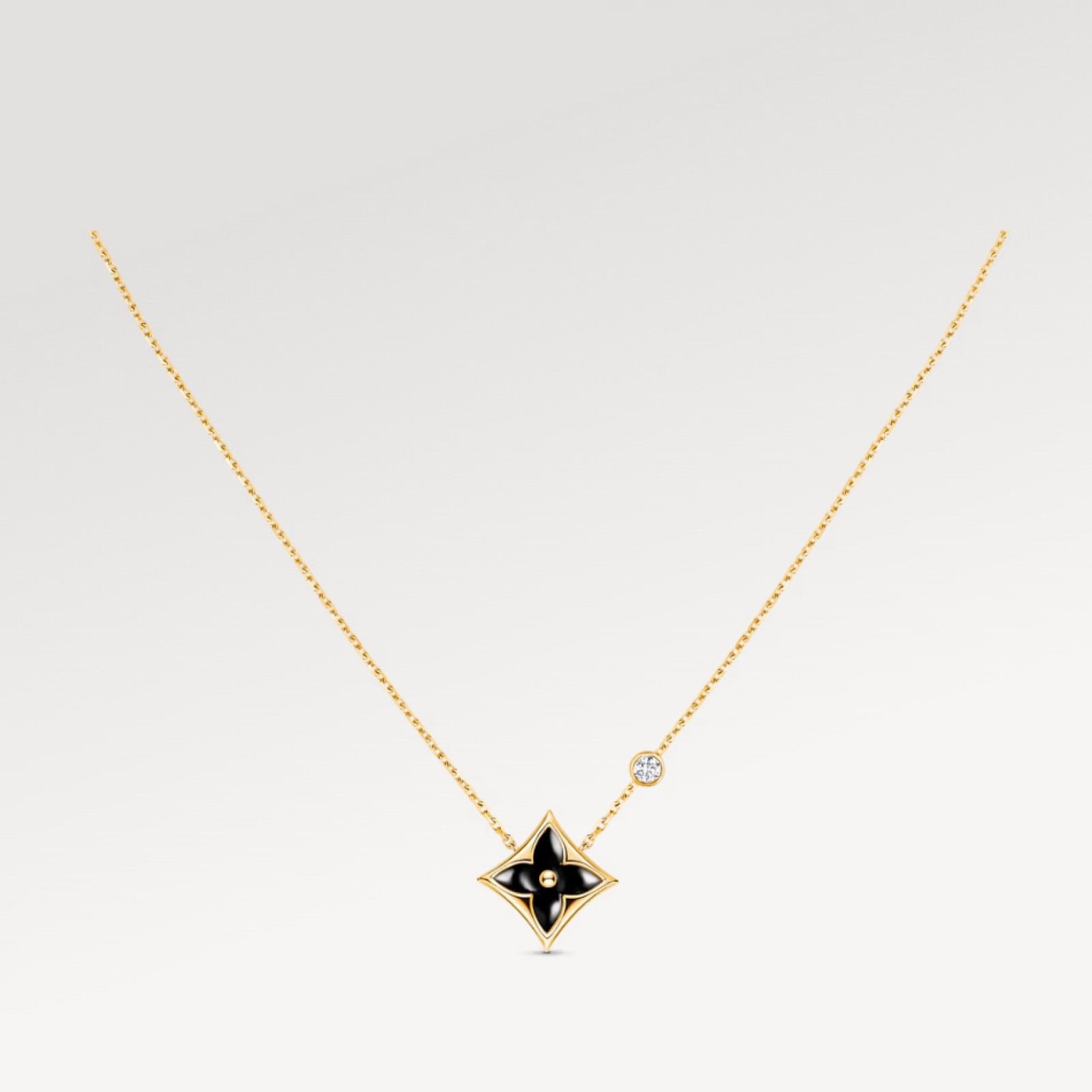 Color Blossom Bb Star Pendant, Yellow Gold, Onyx And Diamond