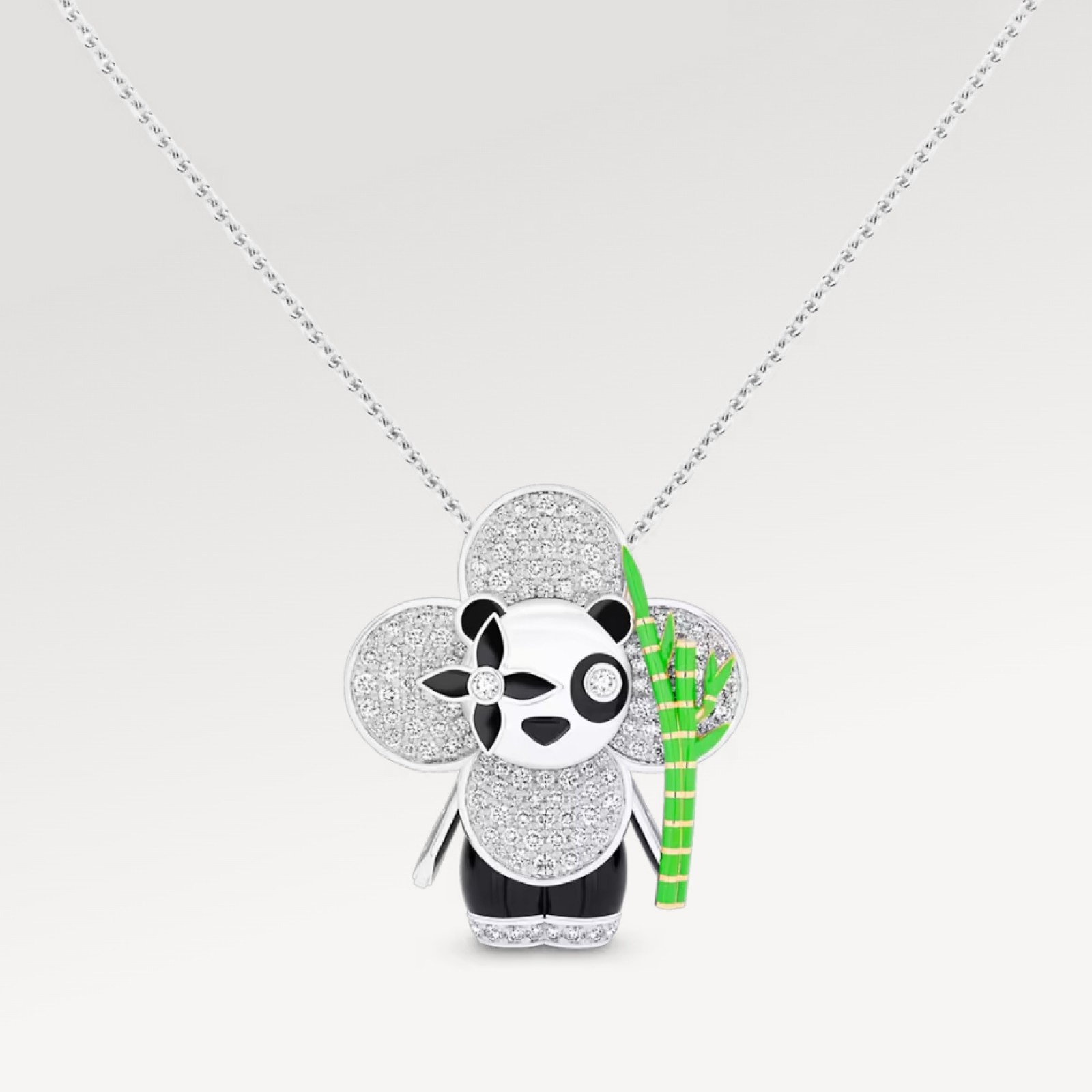 Vivienne Panda Pendant, White Gold, Yellow Gold, Onyx, Lacquer & Diamonds