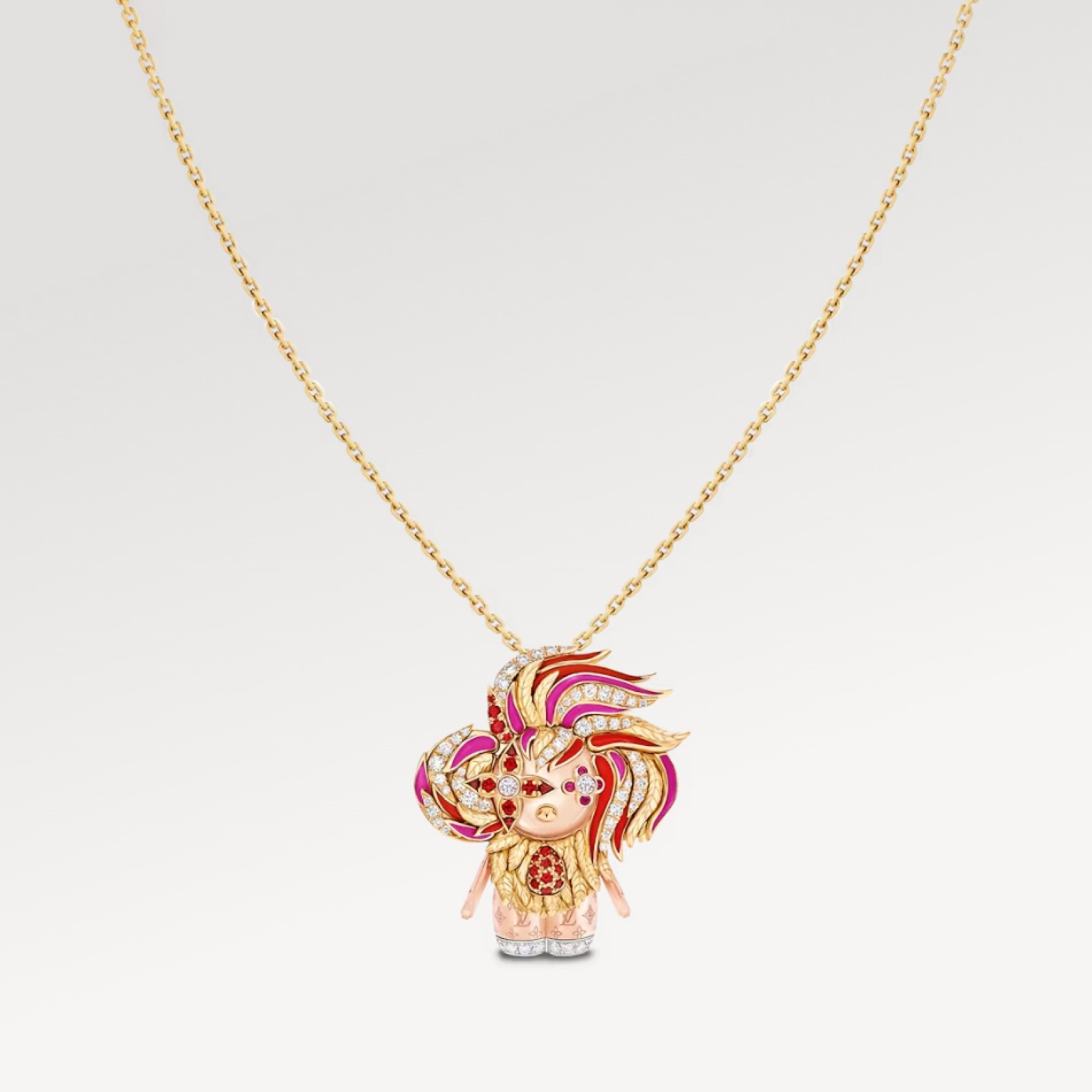 Vivienne Rooster Pendant, 3 Golds, Lacquer, Diamonds & Colored Gemstones