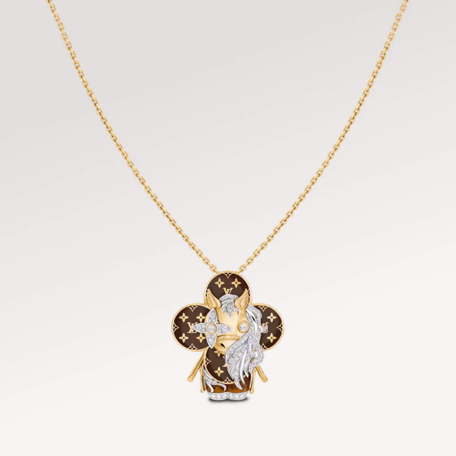 Vivienne Horse Pendant, Yellow Gold, White Gold, Lacquer & Diamonds