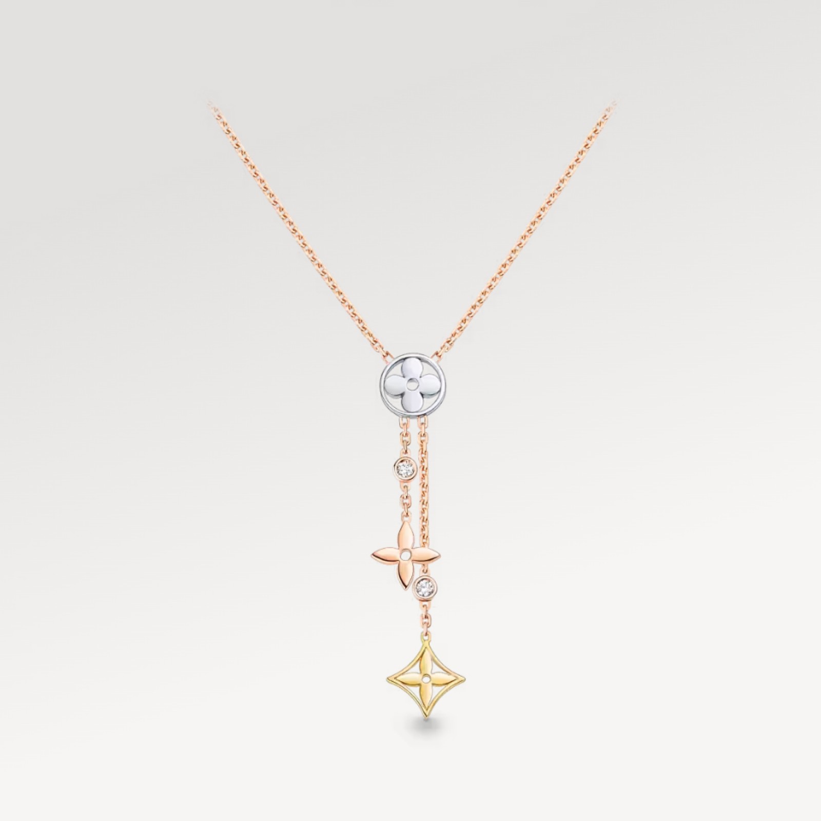 IDYLLE BLOSSOM Y PENDANT, 3 GOLDS AND DIAMONDS