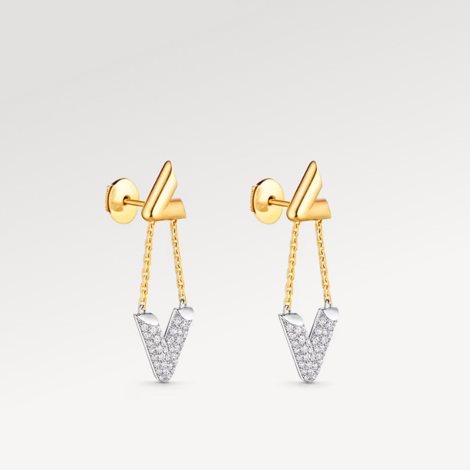 LV Volt Upside Down Earrings, Yellow Gold, White Gold And Diamonds