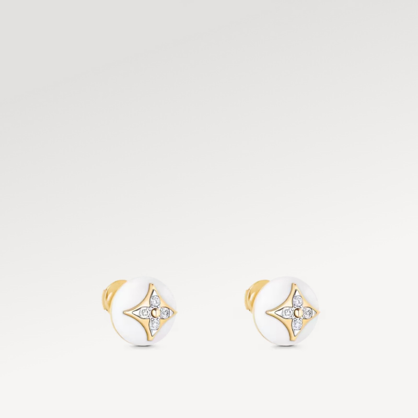 Color Blossom Studs, Yellow Gold, White Gold, White Agate And Diamonds