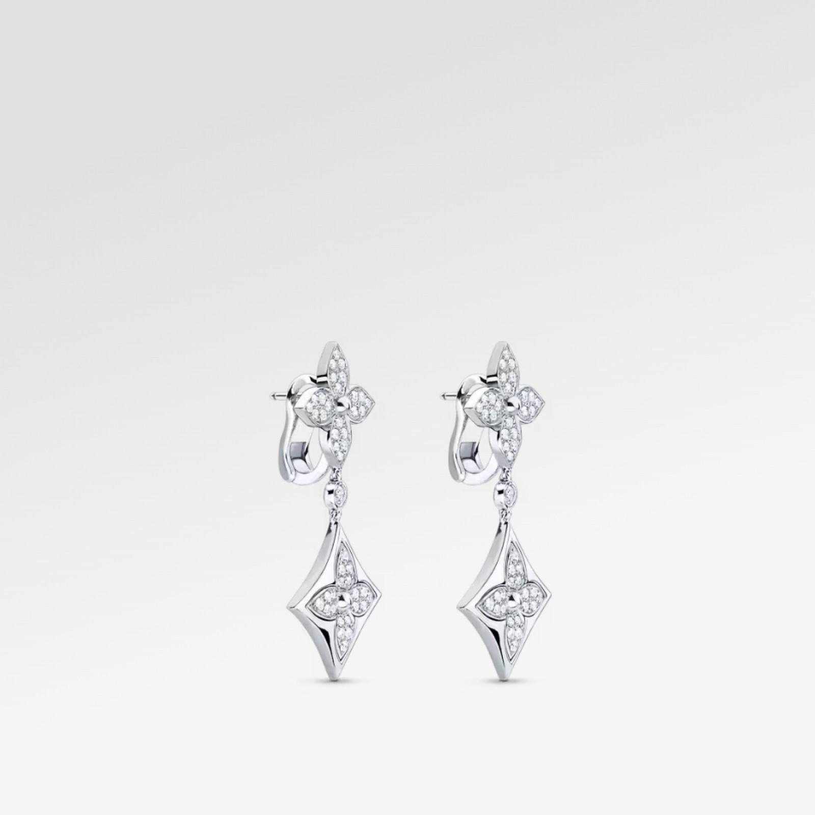 Color Blossom Long Earrings, White Gold And Diamonds