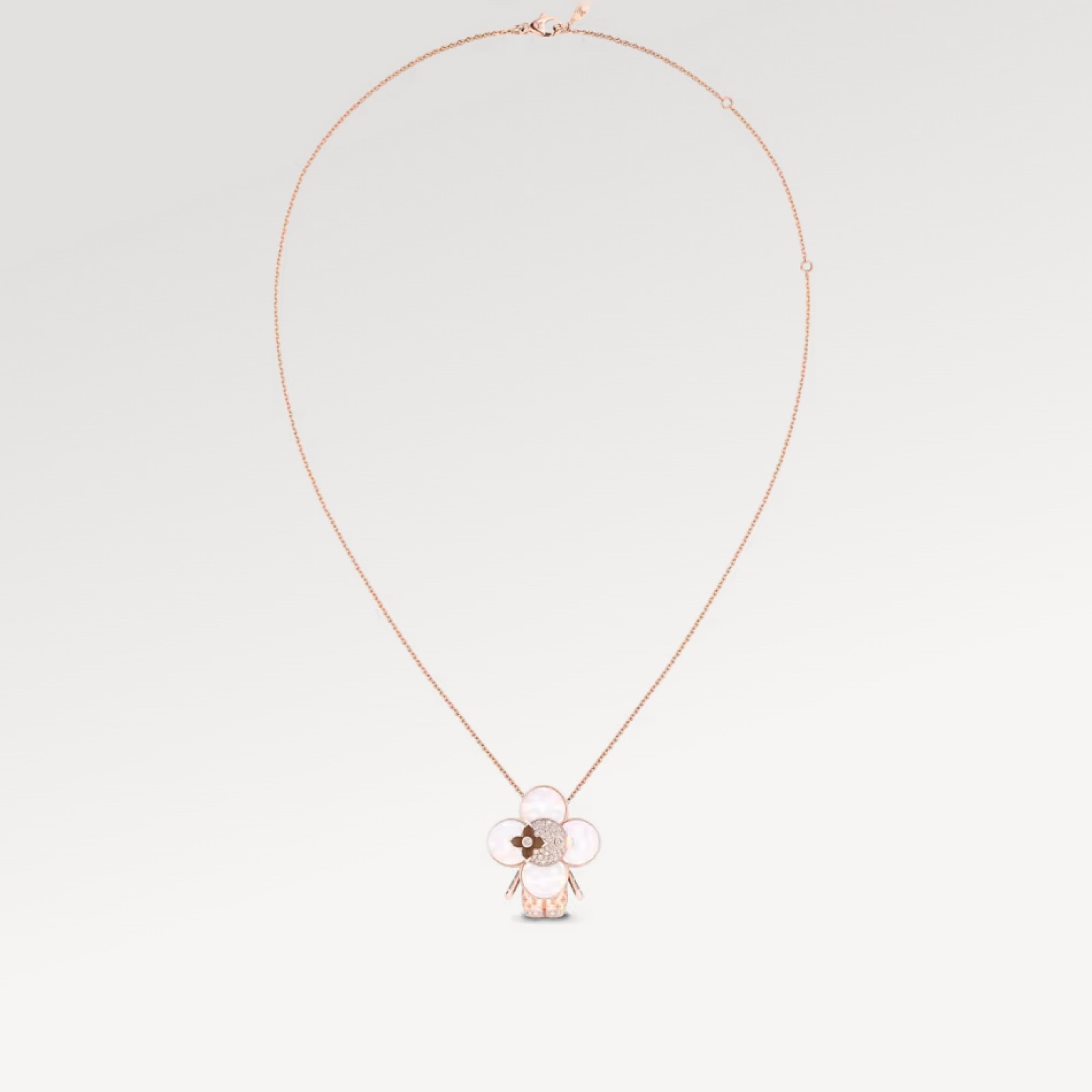 Vivienne Monogram Pendant, Pink Gold, Mother-Of-Pearl, Wood & Diamonds