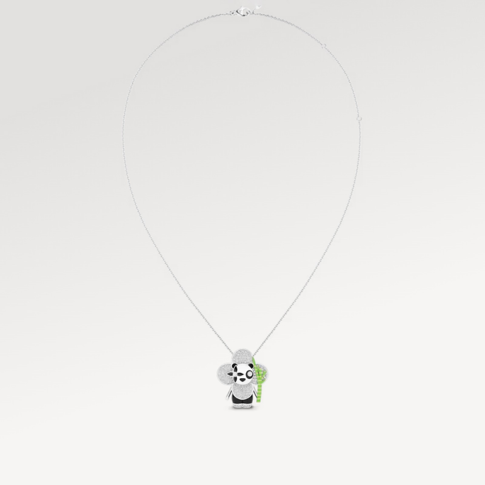 Vivienne Panda Pendant, White Gold, Yellow Gold, Onyx, Lacquer & Diamonds