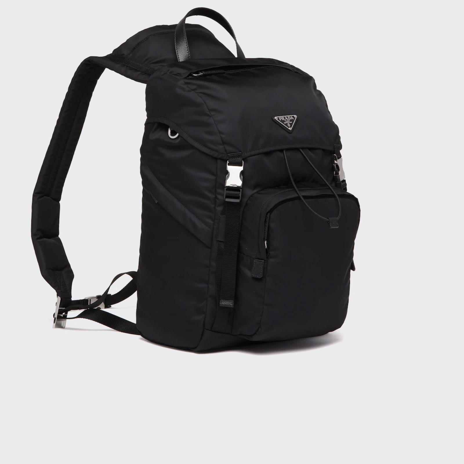 Re-Nylon and Saffiano leather backpack with hood