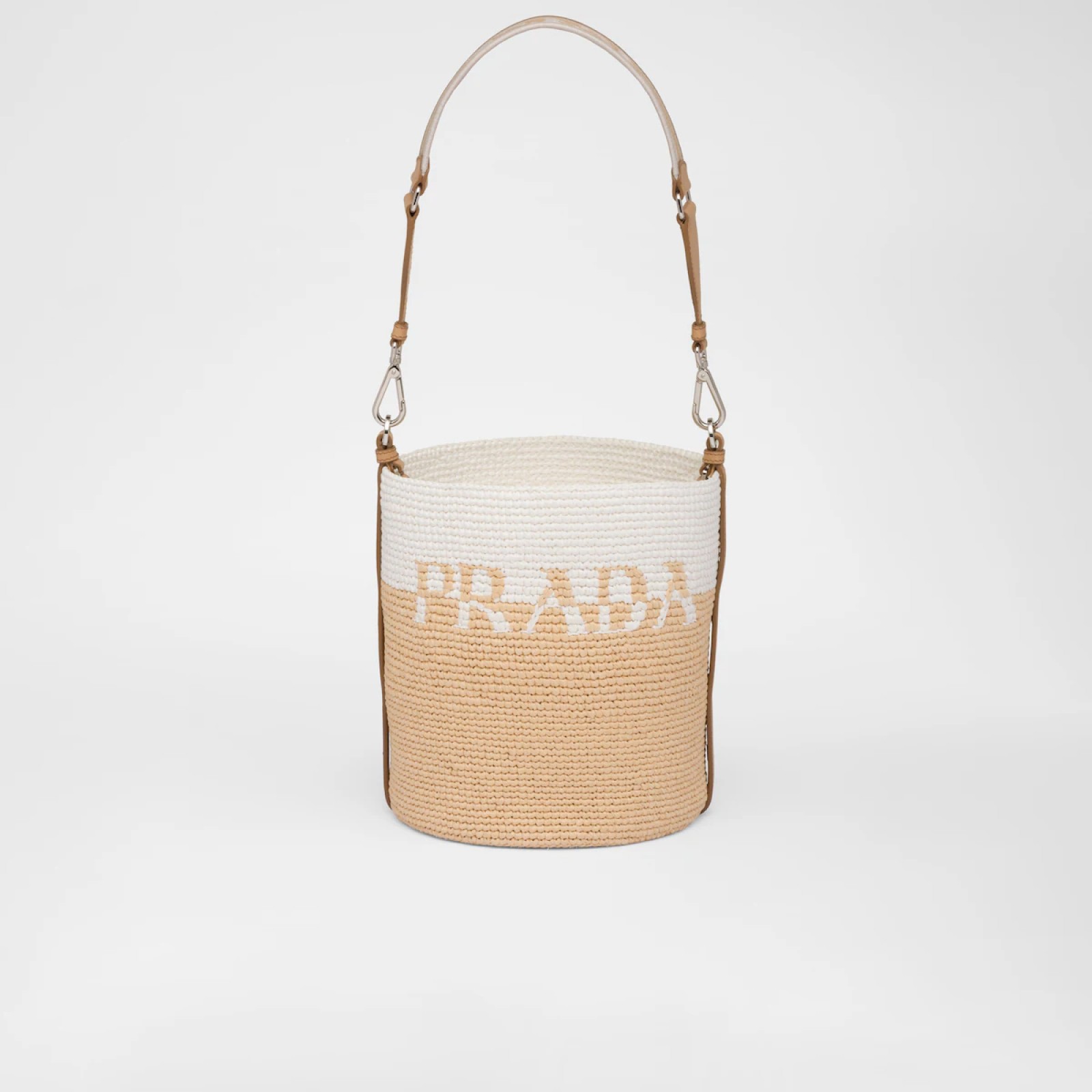 Raffia and leather mini-bucket bag