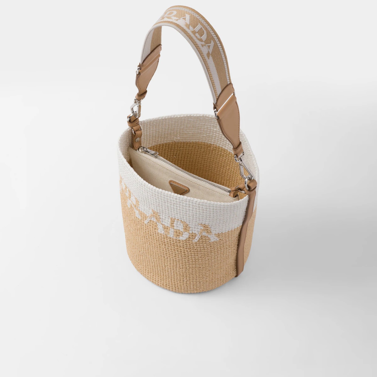 Raffia and leather mini-bucket bag