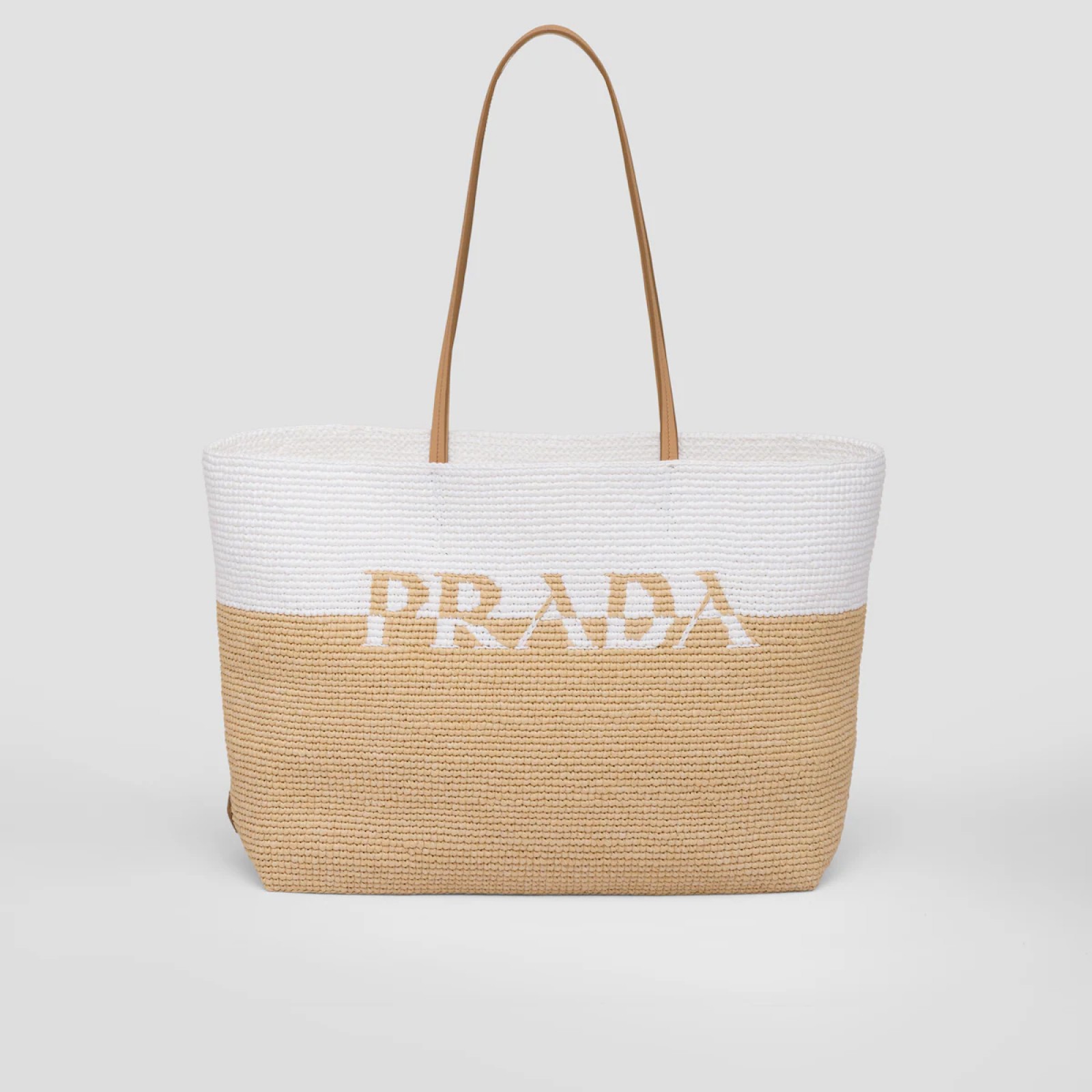 Raffia and leather tote bag