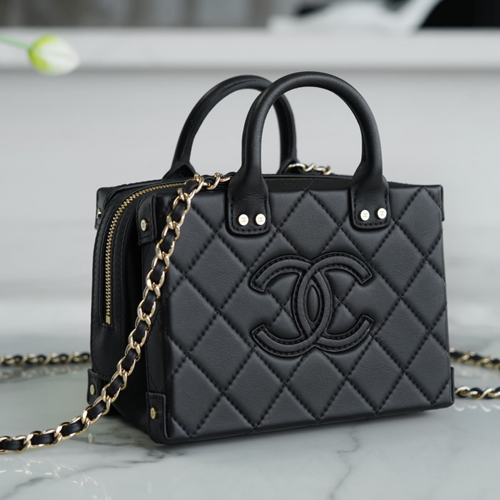 CHANEL SMALL STUDDED SQUARE VANITY CASE