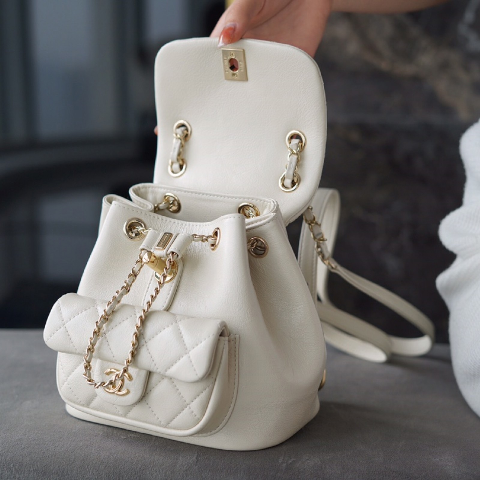 CHANEL SMALL DUMA POCKETS DRAWSTRING BACKPACK  