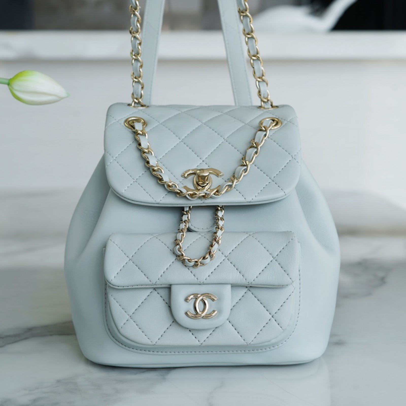 CHANEL SMALL DUMA POCKETS DRAWSTRING BACKPACK BAG