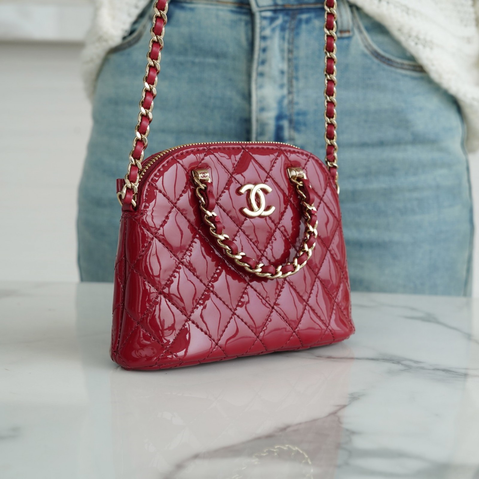 CHANEL SHINY COCO CLUTCH WITH CHAIN BAG