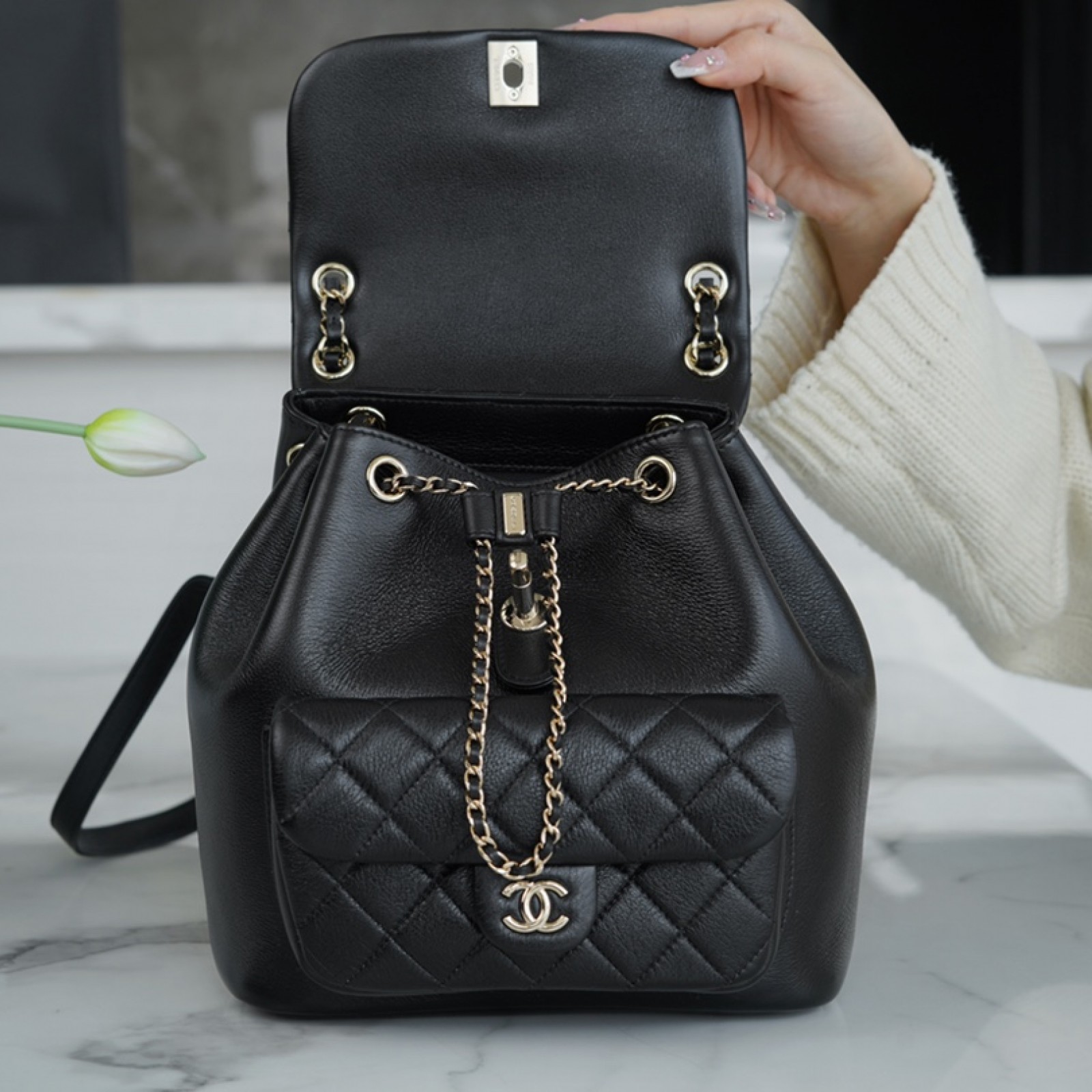 CHANEL SMALL DUMA DRAWSTRING BACKPACK BAG 